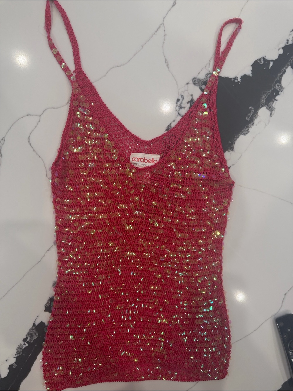 Carabella Red Sequin Knit Bandeau Tank